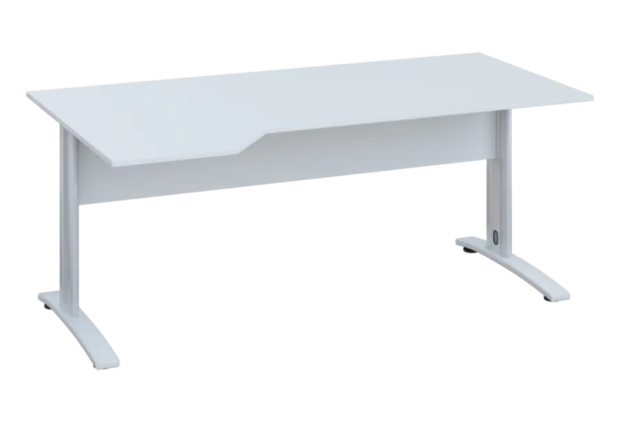 EZK 28 - 184 stůl kancelářský, rohový, levý, kovová podnož bílá, deska 25 mm, široký 1800 mm, bílá